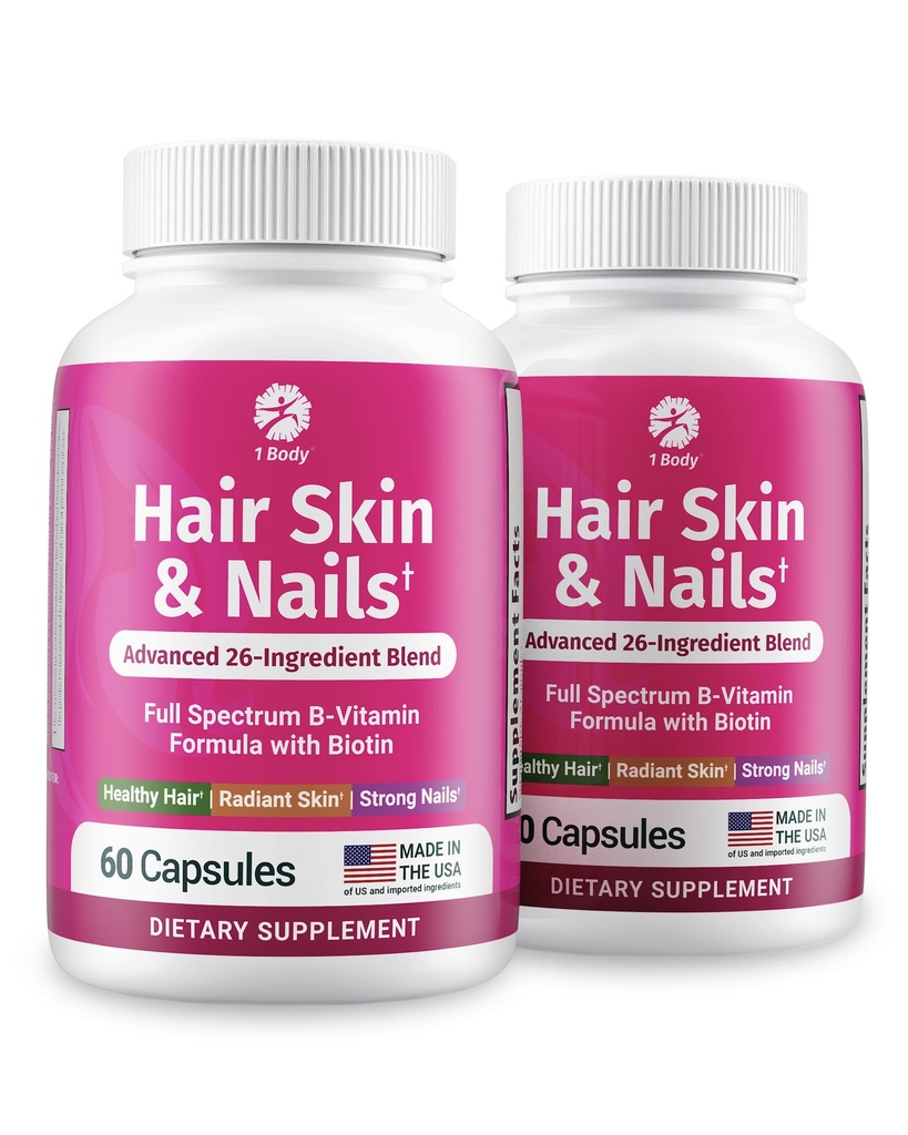 1 Body Hair Skin Nails Growth Vitamin with Biotin - Full Formula for Men & Women - 2 Pack