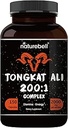 Tongkat Ali 200:1 (Longjack) Extract for Men, 2000mg Per Serving, 150 Capsules, Indonesia Origin, Eurycoma Longifolia | with Panax Ginseng for Energy, Stamina, & Male Health Support
