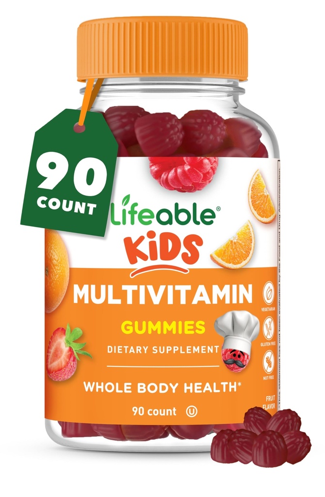 Lifeable Kids Multivitamin Gummies | Great Tasting Multivitamin for Kids | with Vitamins A, C, D, E, B6, B12, çinko, Biotin, Folic Acid, Iodine, Niacin | Genel Vücut Sağlığı | 90 Gummies