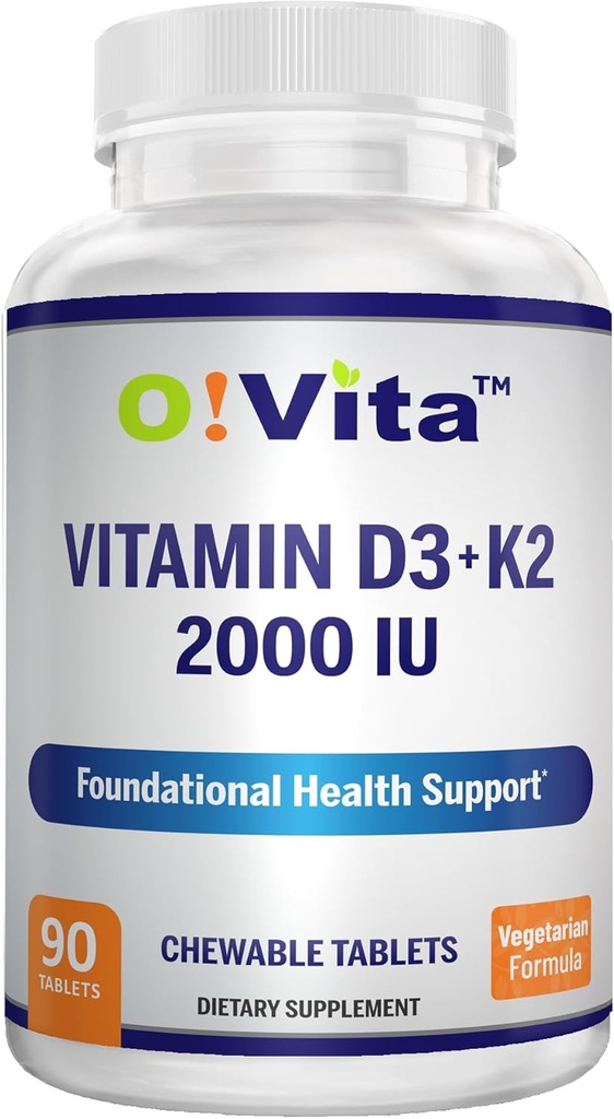 D3 Vitamini + K2 2000IU Bone Health Support, 90 Vejetaryen çiğnemek Tabletler, 3Month Supply