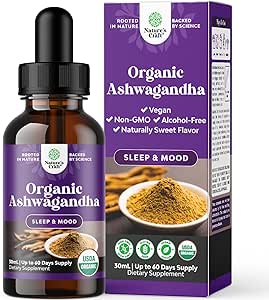 USDA Organic Ashwagandha Liquid Drops - Ashwagandha Root Extract for Stress and Mood Support - Yetişkinler için Pure Adaptogen Drops - Alkol Özgür Herbal Tinctures for Rest - 30 ml Şişe