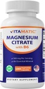 Vitamatic Magnesium Citrate 500mg per Serving - 180 Vegetarian Capsules (Provides 150 mg of Elemental Magnesium) - Added B6 for Maximum Absorption - Supports Muscle, Joint, and Heart Health*