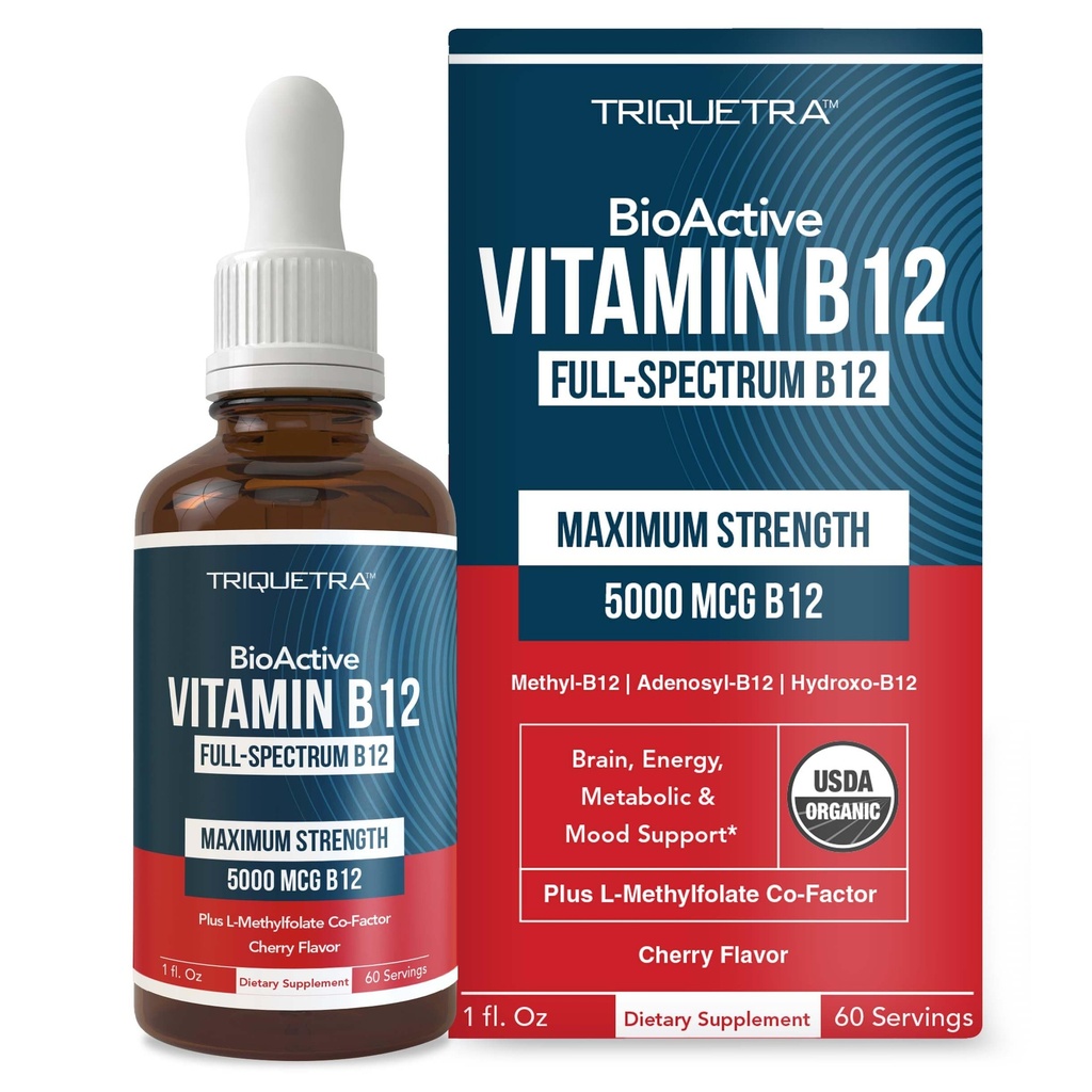 BioActive Vitamin B12 5000 mcg | Contains 3 BioActive Forms B12 Plus Metilfolate Copha - Me12, Adenosyl B12 & Hydroxy B12 | Sublingual Form, Berry Flavor, Organik, Vegan (60 Hizmet)