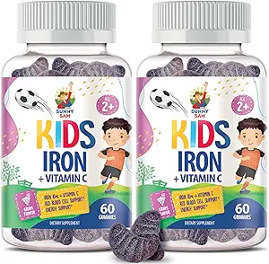 Çocuklar ve Gençler için SUN Iron Gummies - C vitamini ile 10 mg Vitamini - Immune Support için Düşük Sugar Chewable Iron Gummy Supplement, Çocuklar ve Genç Kızlar için Kırmızı Kan Hücre Üretimi Desteği
