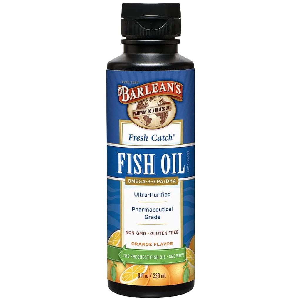 Barlean'ın Omega 3 Fish Oil Liquid Supplement, 1262 mg EPA ve DHA Fatty Asits, Non-GMO ve Gluten Free, Orange Flavor, 8 ozzz
