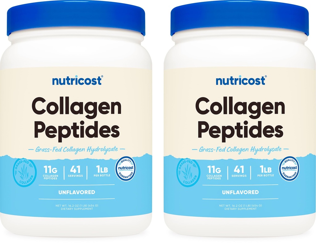 Nutricost Pure Collagen Hydrolysate (Bovine) Toz (2 Pack) - Grass Fed Bovine Collagen, 1LB Per Şişe