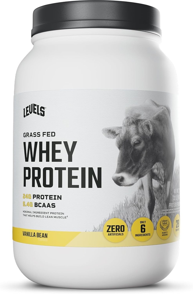 Επίπεδα Grass Fed Whey πρωτεΐνη σκόνη, καμία τεχνητή ουσία, 24G πρωτεΐνης, Vanilla Bean, 2LB