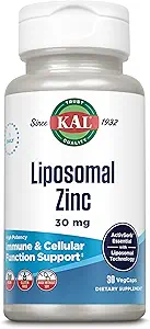 KAL Liposomal çinko 30 mg, Hücre Fonksiyonlu ve Immune Support Supplement, Geliştirilmiş Abhidrorps, Vegan, Gluten Free, Soy Free, 30 Hizmet, 30 VegCaps