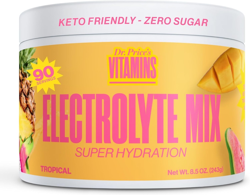 Dr. Price's Electrolyte Mix | Sugar-Free Hydration Toz 72+ Trace Minerals | No Sugar, Fast-Dis çözme Elektrolytes Toz Paketleri | Tropikal, 90 Hizmetler