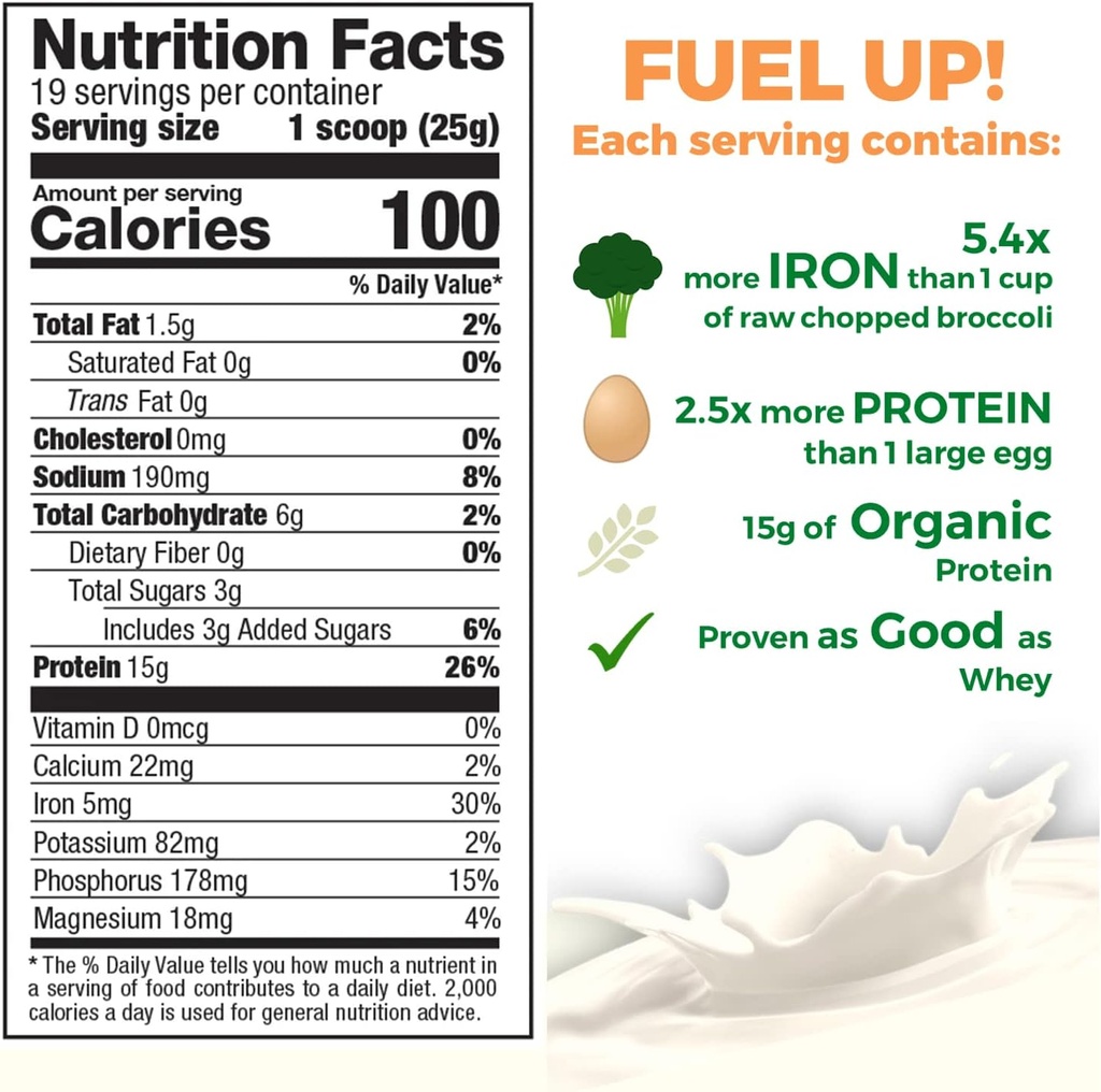 Doğals Organik Rice Protein Tozu - 15g Plant proteini, 2.8G BCAA - Low-Carb, Low-Sugar, Non-GMO - Vanilla Blast, 16.4 Ounce (Pazar 1)