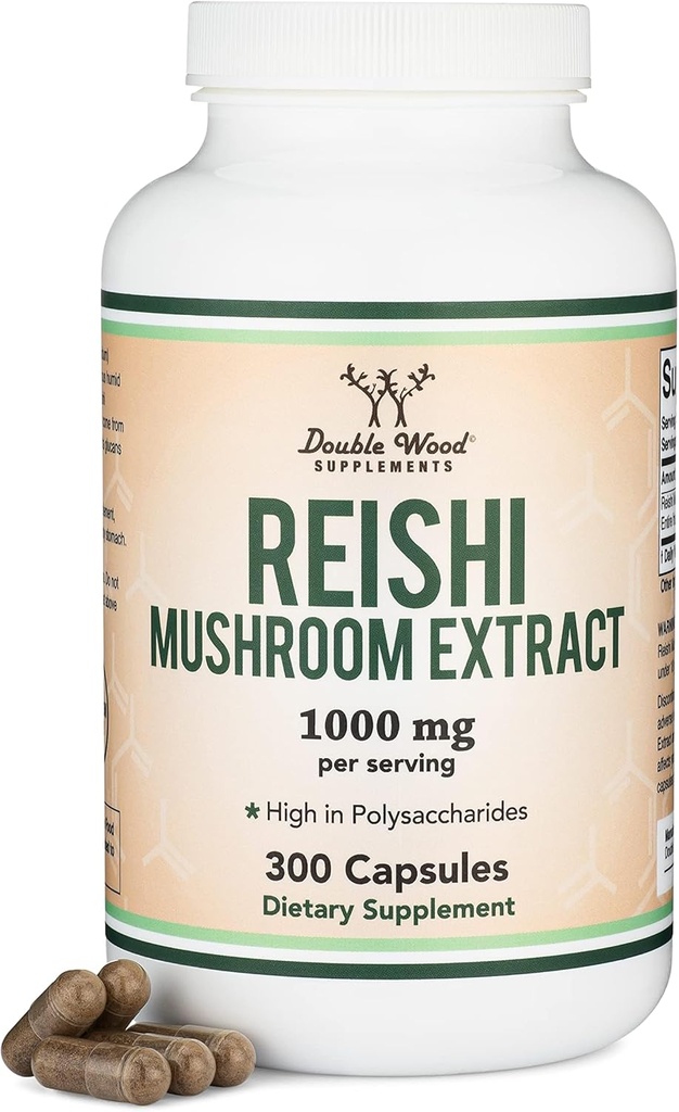 Reishi Mushroom Capsules (4:1 Ganoderma Ekstraksiyonu, 1.000 mg Red Reishi Toz Servisi) 300 Kont, 5 Ay Supply, Potent Mushroom Supplement for Immune System Support and Defense by Double Wood