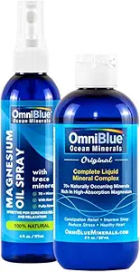 Omni Blue Ocean Minerals 8oz & OceanPower Topical Mix 6oz | Pure | Magnezyum 70+ Trace Minerals | No Katkılar | Tamam Mineral Replenishment