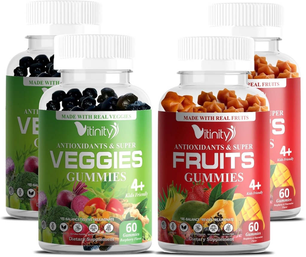 VITINITY Made with Real Fruit and Real Veggie Gummies - Superfood Sebze Vitamin Supplement for Women,Men & Kids - With Daily Health (60-Day Supply)