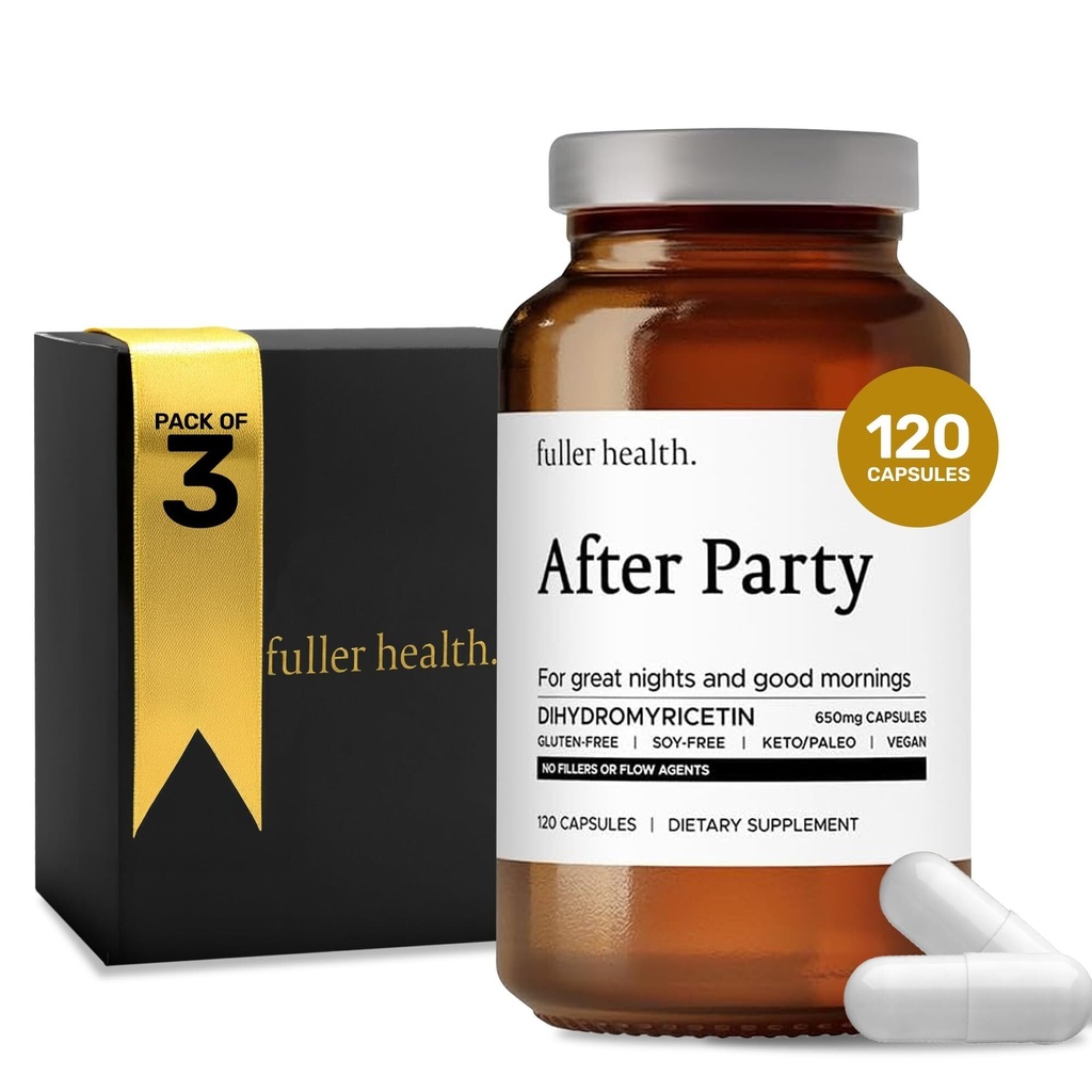 Fuller Health After Party DHM Supplement 650mg — Pure Dihydromyricetin, No Fillers — Post-Celebration Recovery Supports Liver Function, Energy & Morning Clarity — Vegan Glass Bottle, 360 Capsules