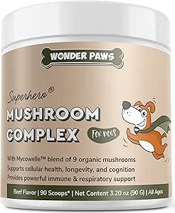 Wonder Paws Immune Support Mushroom Toz for Dogs – Organik Mushroom Kompleksi Immunity, Cognition, Cellular Health, Longevity - With Turkey Tail Mushroom for Dogs, Reishi & Lions Mane - 90 Scoops