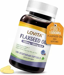 Lovita Vegan Flaxseed Oil 1500mg με 900mg ALA Omega-3 6 9, Cold-Pressed Flax Speed Supplement, Υποστήριξη καρδιά, εγκέφαλος, κοινή & υγεία του δέρματος, μη ΓΤΟ & χωρίς γλουτένη, 540 Softgels