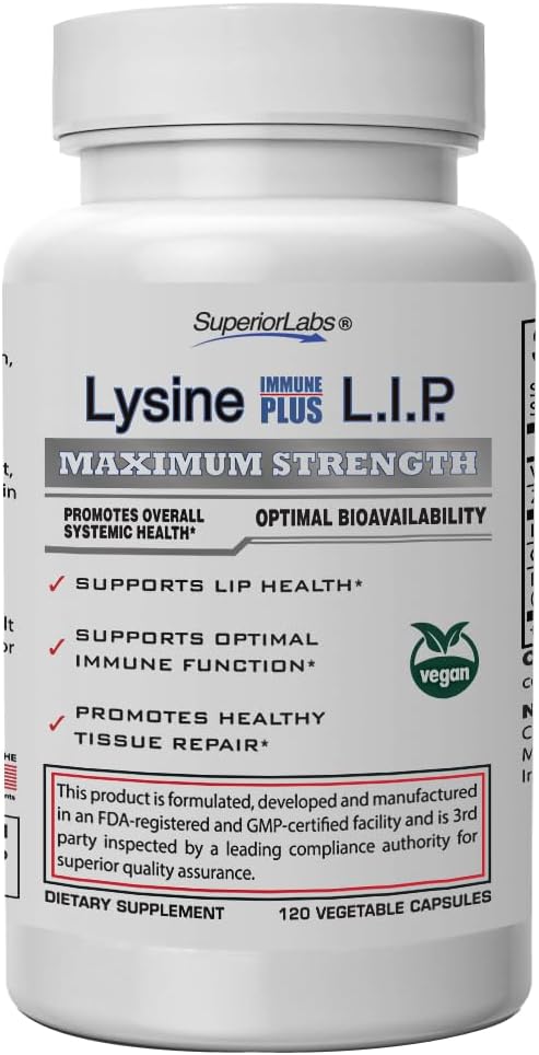 Üstün Laboratuvarlar Lysine Immune Plus Lip, Klinik olarak Proven Lip Health & Support, L-Lysine Bound to HCI for Optimal Stability & Abxia for Fast Results, Bioactive with Zero Harmful Words