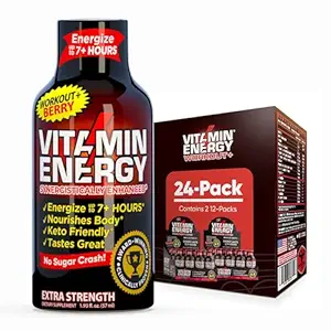 Enerji Vitamini + Ekstra Güçlü Enerji Shot Berry 24 Pack, 260 mg Natural Caffeine, Pre-Workout, B-Vitamins, Minerals, Endurance & Performans, Zero Sugar, Gluten-Free, Vegan, 1.93 fl ozzz