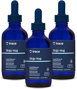 Trace Minerals Mega-Mag - Liquid Energy Support with Magnesium & Chloride - Υγιής Φόρμουλα για τη λειτουργία των οστών και των μυών - Συμπλήρωμα για την υποστήριξη Nerve Health - 4 fl oz (3 Pack) (Περίπου 90 υπηρεσίες)