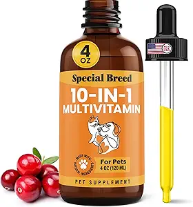 Köpekler ve Kediler için 10in-1 Sıvı Çokvitamin, 2 Ounce Multi Vitamin Supplement, Köpekler için Vitaminler, Cats için Vitaminler, Glucosamine & Cranberry ile, 2 oz