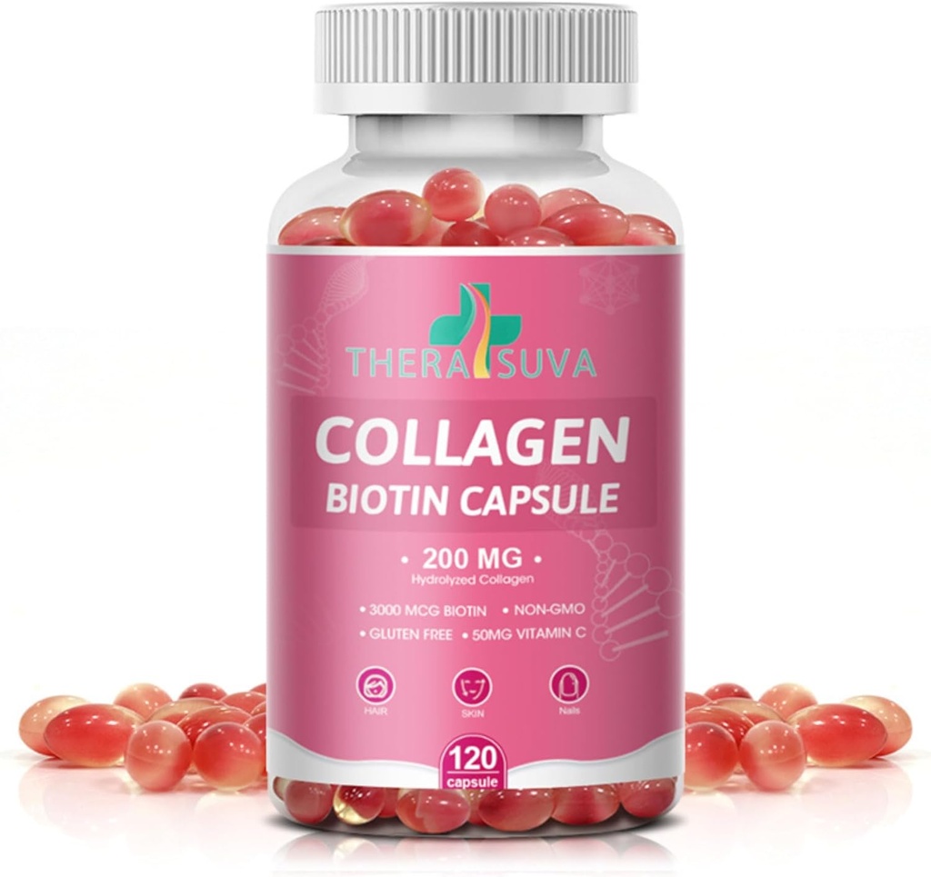 Multi Collagen Kompleksi 200MG + Biotin 3000MCG + Vitamin C 50MG - Sağlıklı Saçları, Güzel Skin'i ve Nail Desteklerini Destekleyin! 120 Capsules, 60 Day Supply