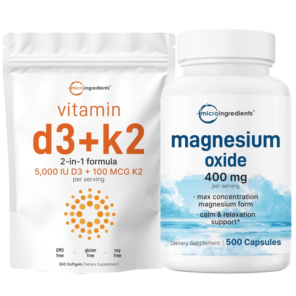 Micro Συστατικά Βιταμίνη D3 5.000iu + K2 100mcg Softgels & οξείδιο του μαγνησίου 400mg Bundle Pack 
