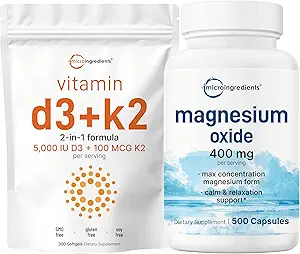 Mikro Malzemeler D3 5.000iu + K2 100mcg Softgels & Oksit Magnezyum 400 mg Paket | Essential Sunshines | Elemental Form for Max Concentration