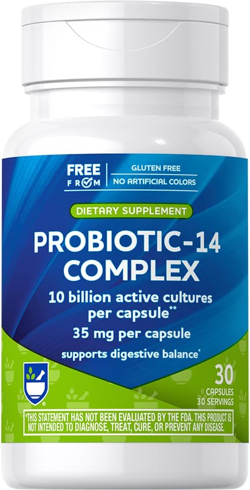 Rite Aid Probiotic 14 Complex 10 Δισεκατομμύρια - 30 Count, Recoring Good Bactory, Colon Health, Daily Colon Health Probiotic, Mens & Womens Probiotic