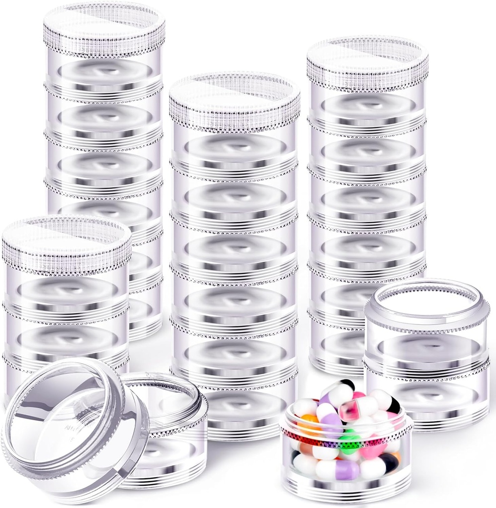 Sieral 4 Pack 7 Day Stackable Pill Organizers Round Pill Organizer Case Stackable Weekly Supplements Bireysel Depolama Konteynerleri Kutuları Seyahat Hekimliği için Lids ile Lids