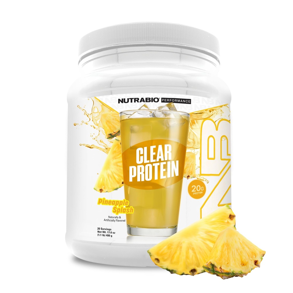NutraBio Clear Protein Toz, Pineapple Outlet - 20 Hizmet, 20g Clear Whey Protein Isolate, 0 Sugar, 0g Lactose, Yenileme Meyveleri Flavors, GLP1 Desteği - Bone Health - Kas Post Workout Recovery