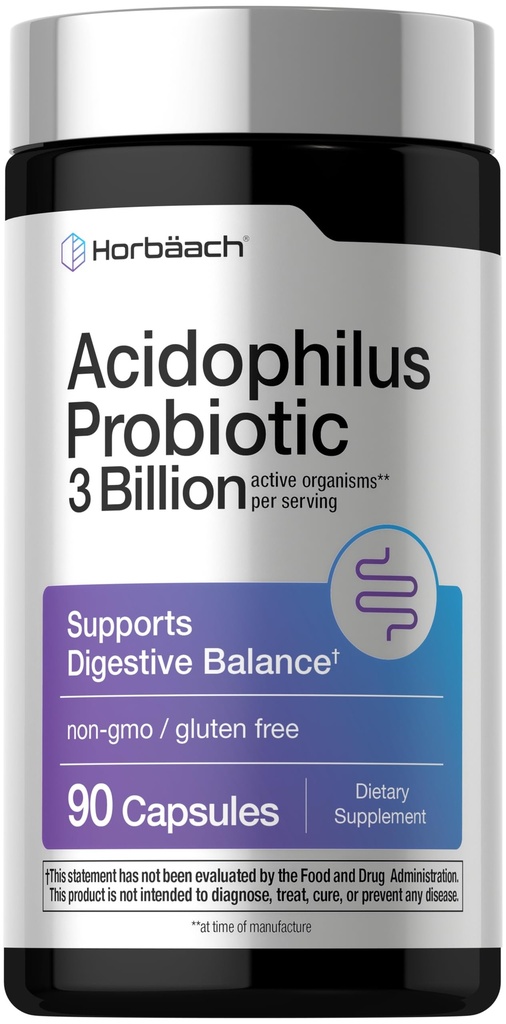 Horbäach Probiyotik for Women & Men's Digestive Health | 3 Milyar CFU | 90 Capsules | Non-GMO & Gluten Free