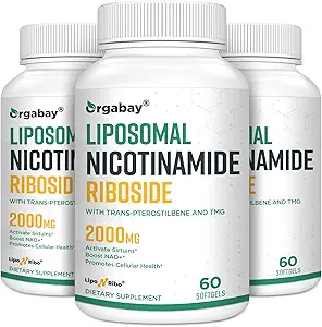 Orgabay Liposomal Nicotinamid Riboside 2000 MG ile TMG ve Pterostilbene, NAD+'ı güçlendirin, Sağlıklı Ağlamayı Destekleyin, 180 Sayı Kont Kont