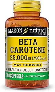 MASON NATURAL Vitamin A Beta Carotene5.000 IU - Sağlıklı Vizyon, Hücre Fonksiyonu ve Immune Function, 100 Softgels