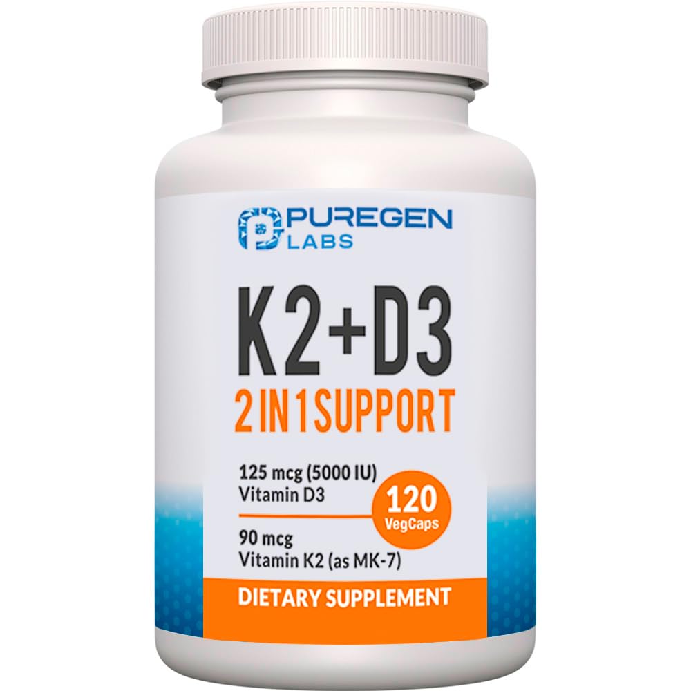 2 in 1 High Potency Formula 90mcg Vitamin K2 (MK7) and 5000 IU Vitamin D3 Supplement I Non-GMO Formula, Easy to Swallow Vitamin D & K Complex, 120 Capsules I 4-Month Supply