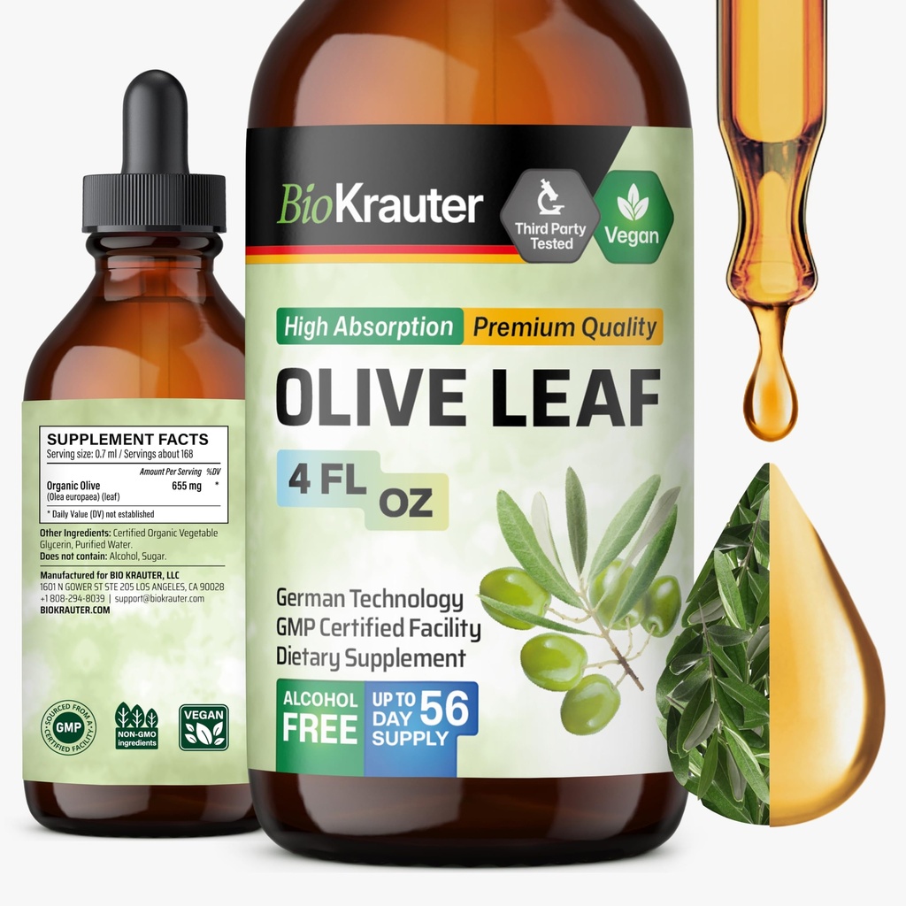 BIO KRAUTER Zeytin Broşürü Sıvı - Zeytin Yemek Desteği için Tatlı ve Şeker Ücretsiz - Vegan Drops 4 Fl.Oz.