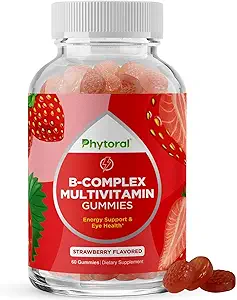 Yetişkinler ve Çocuklar için B Kompleksi - Thiamin ile B Vitaminleri Kompleksi, Riboflavin, Niacin, 6, 12 ve Folate - Nervous System Support Energy & High Strength - 60 Gummies