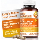 Τολμηρές κάψουλες μανιταριών της Botanica Lion’s Mane Mushroom - 100% Fruiting Body – Συμπυκνωμένο οργανικό εκχύλισμα μανιταριών Lion’s Mane – Nootropic Brain Health – Memory, Mood, Immune Support – 60 Vegan Capsules
