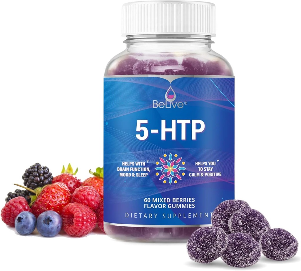 Live 5-HTP Gummies - 60 Ct I 5HTP Stresi Daha İyi Uyku için Gummies, Daha yüksek Focus, Mood Branson & Stres Yardımı I Serotonin ATM for Yetişkinler, Vegan 5 HTP Supplement - karma Bayan Flavor
