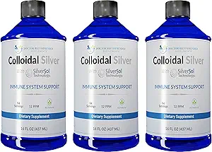 Colloidal Silver Liquid - 12 PPM Premium Gümüş Çözüm, 60 MCG, All Natural, Vegan Immune System Support, Ionic Silver Water Daily Mineral Supplement (3-16 Fl oz Şişeler)