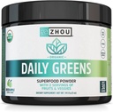 ZHOU Beslenme USDA Organik Supergreens Toz, Superfood Smoothie Juice Mix, Spirulina, Chlorella, Wheatgrass, Kale, Fiber, Immune ve Enerji Desteği, Vegan, Non-GMO, 30 Hizmet