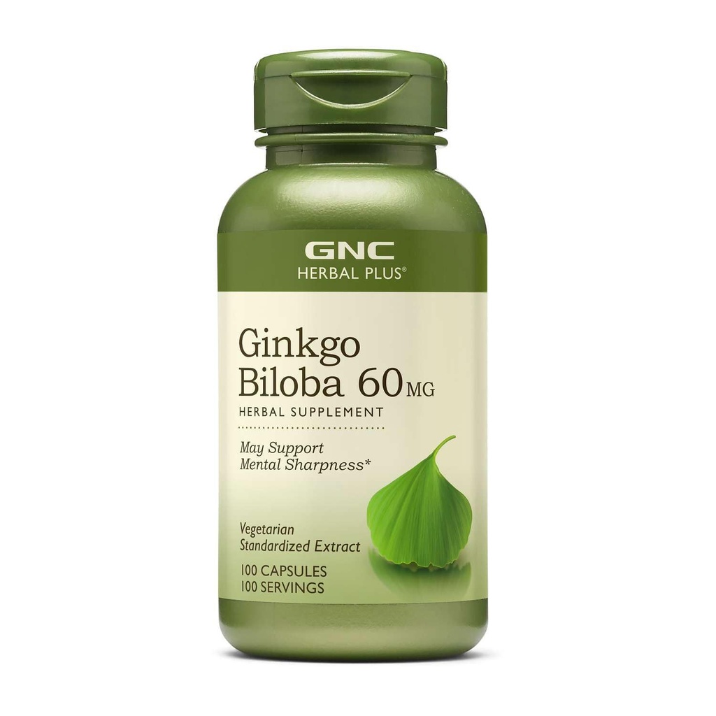 GNC Herbal Plus Ginkgo Biloba 60mg Supplement, Vegetarian, Supports mental Sharpness, 100 Hizmet