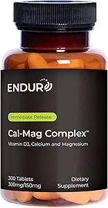 Endur Cal-Mag Kompleksi, Bone & Heart Support for Active Lifestyles,uba ve Magnezyum D3, Gluten Free, 300 Tablets