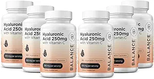 Pure Hyaluronic Acid Supplement 250mg ile C 50 mg, 120 Vegan Capsules - Doğal Glow, Saç, Nails, Bone & Ortak Sağlık Formula Formula