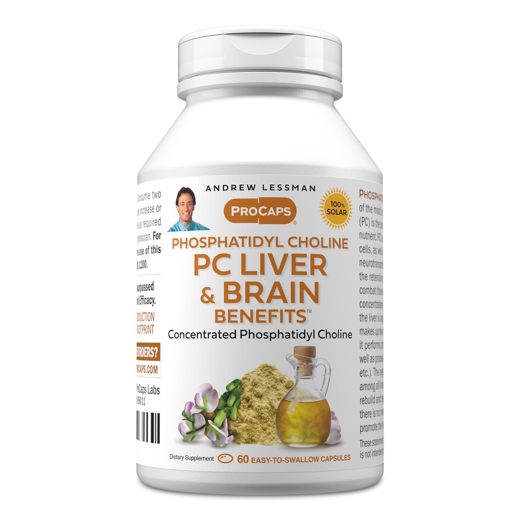 ANDREW LESSMAN PC ήπαρ και εγκέφαλος Οφέλη 60 Softgels - Phosphatidyl Choline, πιο σημαντικό οικοδομικό μπλοκ για υγιή συκώτι και εγκεφαλική δομή, λειτουργία. Χωρίς Πρόσθετα. Εύκολο να καταπιείτε Softgels