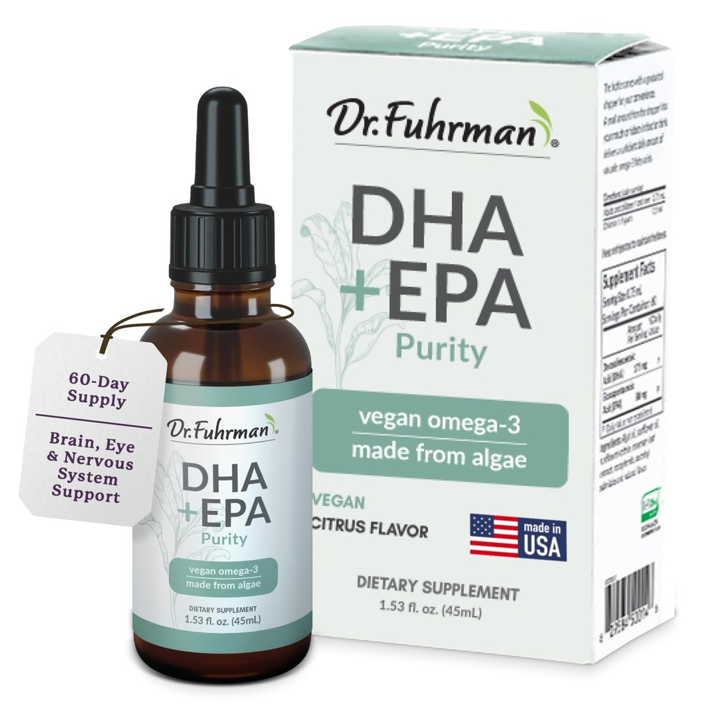 Dr. Fuhrman Vegan Omega 3 | Vegan DHA+EPAeight Liquid Supplement | Lab-Grown Algae | Omega 3 Supplement, Shipped | Citrus Flavor 60 Servisler