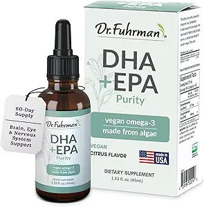 Dr. Fuhrman Vegan Omega 3 | Vegan DHA+EPAeight Liquid Supplement | Lab-Grown Algae | Omega 3 Supplement, Shipped | Citrus Flavor 60 Servisler