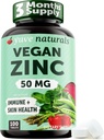 Yuve Naturals Vegan çinko 50 mg - Immune ve Skin Support - Gluten Free, Non GMO, Plant Based - 100 Easy to Swallow Tablets