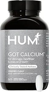 HUM Got Calcium Supplements for Women and Men, Vegan Bone Health & Teeth Health Support Supplement, 630mg Calcium with Vitamin D3, Citrate, for Easy Enhanced Absorption, 60 Vegan Tablets