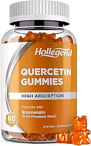 Quercetin with Bromelain Gummies, 1000mg Quercetin Gummies, Adults & Kids Immune Support Gummies, Lung & Respiratory Support, High Absorb, Orange, Low Sugar, Vegan, 60 Count