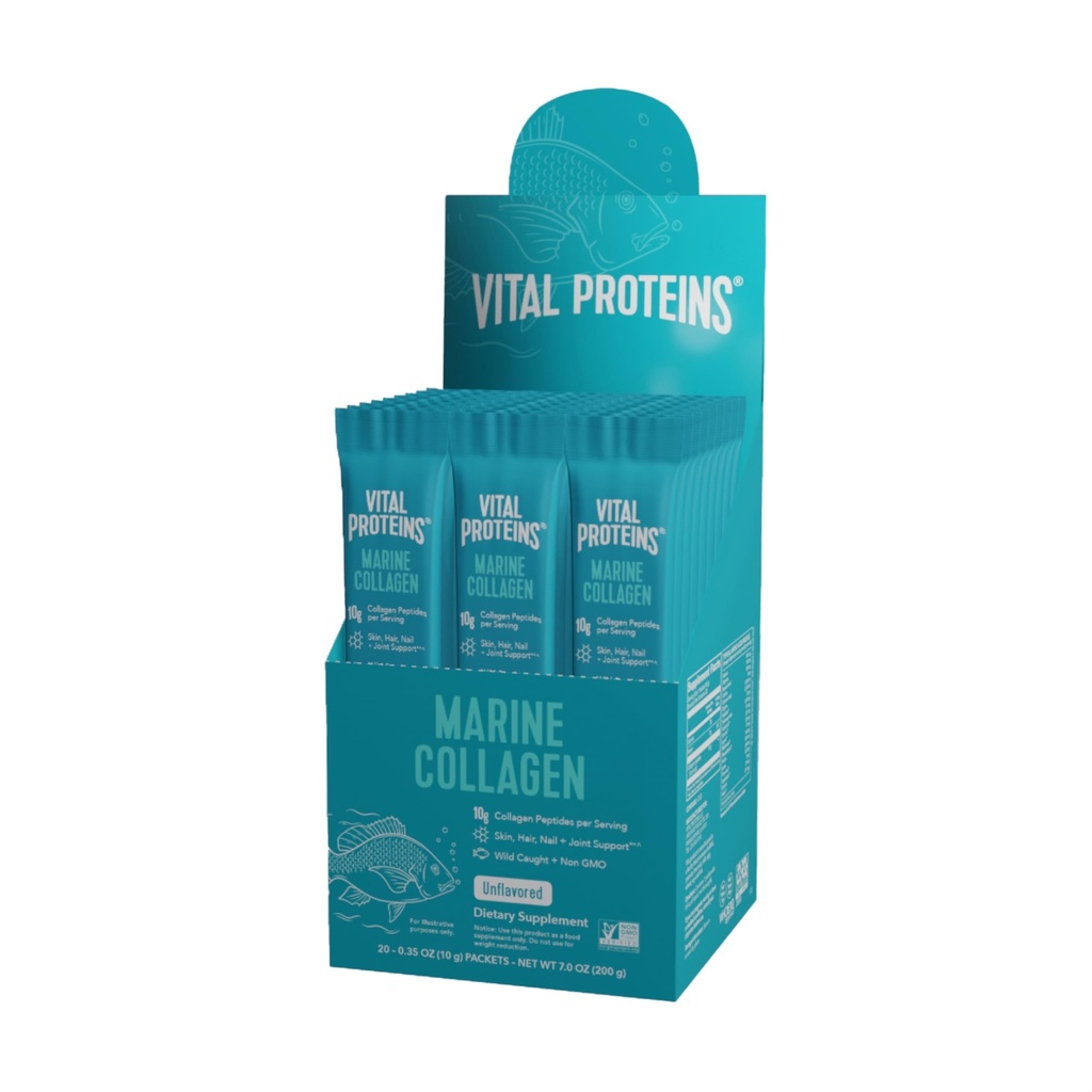 Vital Proteins Marine Collagen, Wild-Caught, Non-GMO Project  Valid, Unflavored Stick Packs (g) (20.Box)